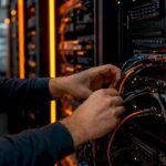 Hands wiring server hardware with cables