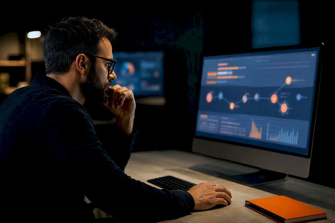 Marketer analyzing conversion attribution data